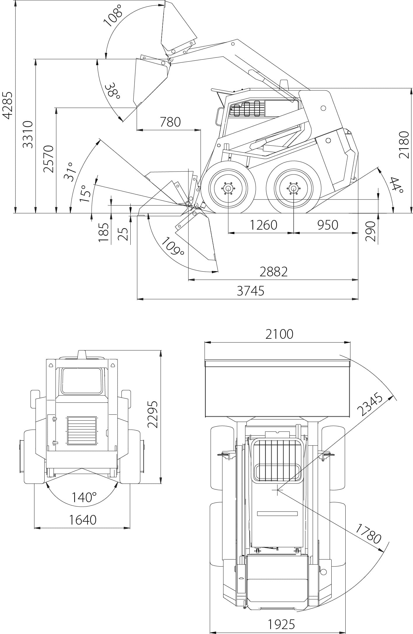 Габариты погрузчика Locust 1203
